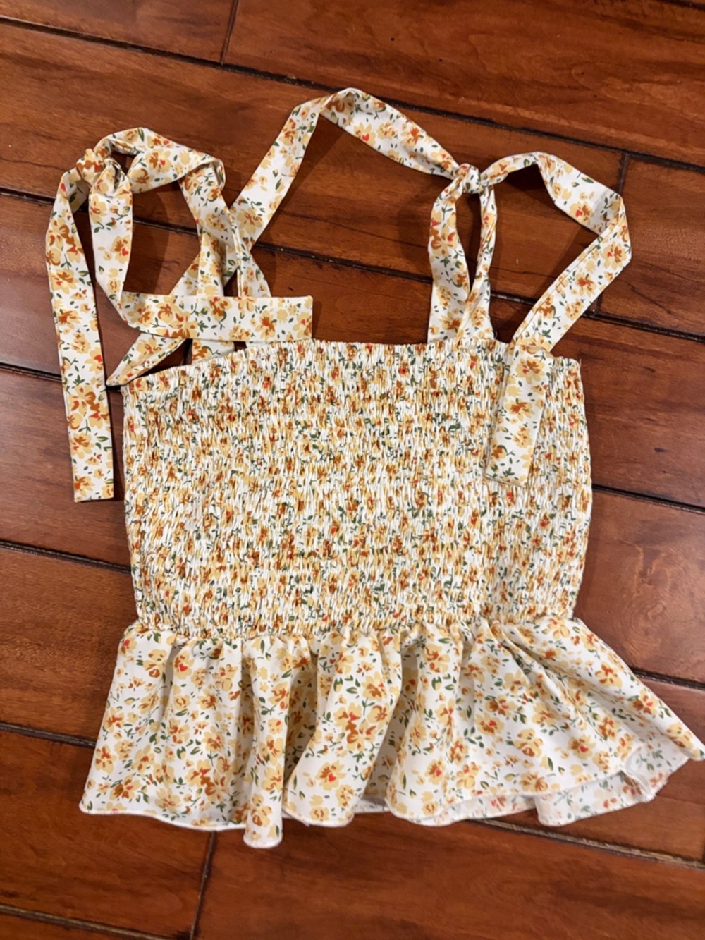 Floral Smocked Peplum Tank Top - Yellow & Cream